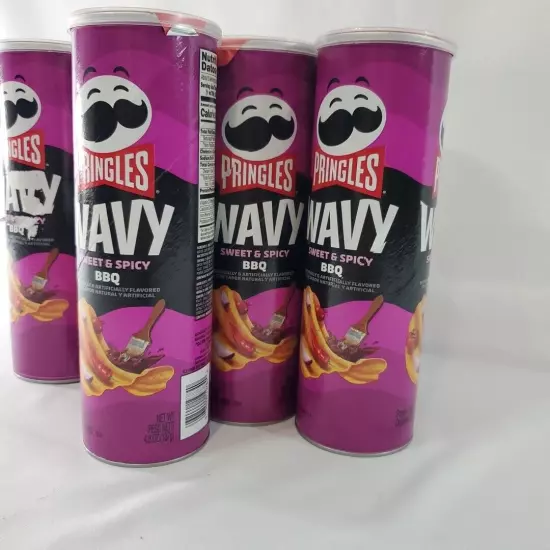 Pringles WAVY SWEET & SPICY BBQ Flavored Potato Chips 4.8 oz Can - RARE Lot x8