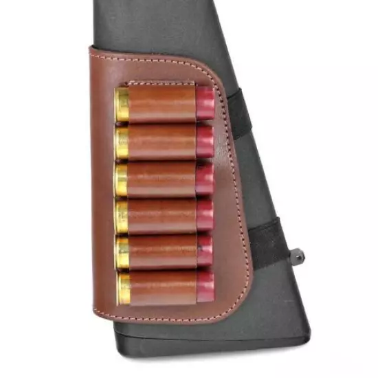 Leather Shotgun Cartridge Buttstock Shell Holder Rifle Carrier 6 Round 12GA New