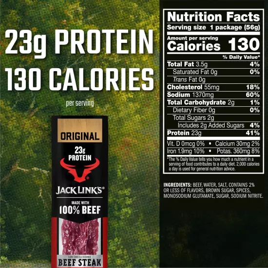 Jack Link’s Premium Cuts Beef Steak, Original, Great Protein Snack with 23g o...