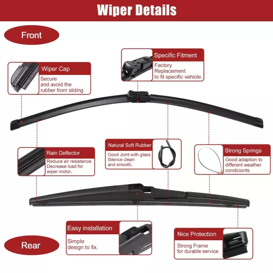 24" 16" 12" Front Rear Windshield Wiper Blade Set Fit for Chevrolet Spark 201...