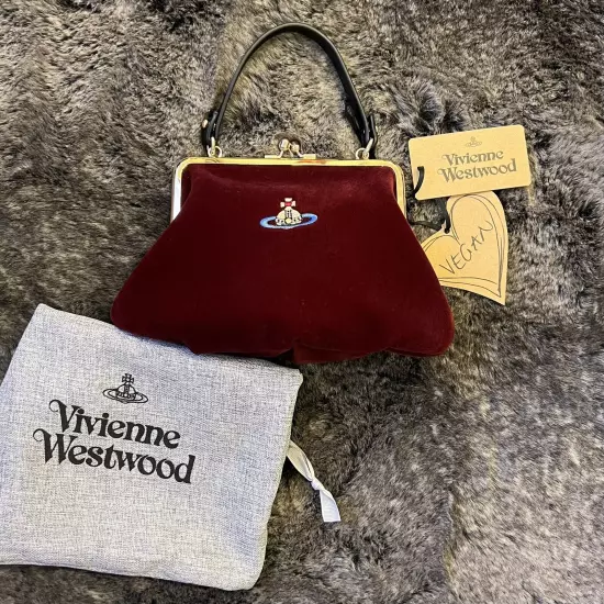 VIVIENNE WESTWOOD Nana Red Velvet GRANNY FRAME CROSSBODY KISSLOCK PURSE