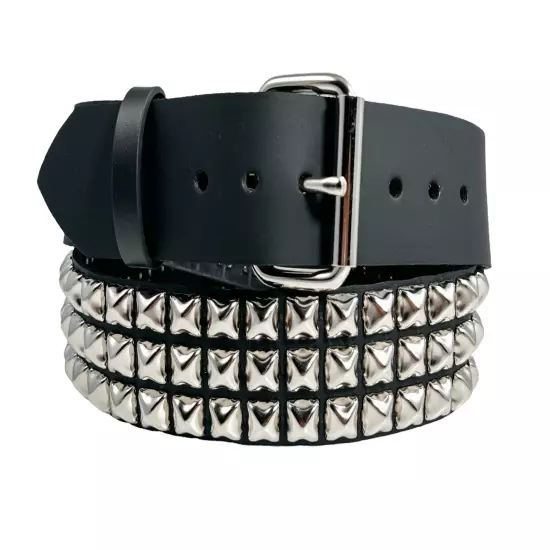 Three Row Pyramid Stud Belt Leather Handmade Studded Belt Punk Goth By Funk Plus