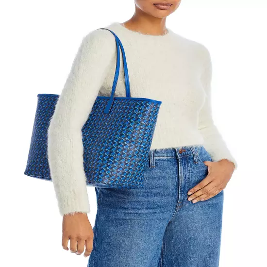 Tory Burch Ever Ready Basketweave Print Zip Tote Bag w/ Pouch ~NWT~ Blue