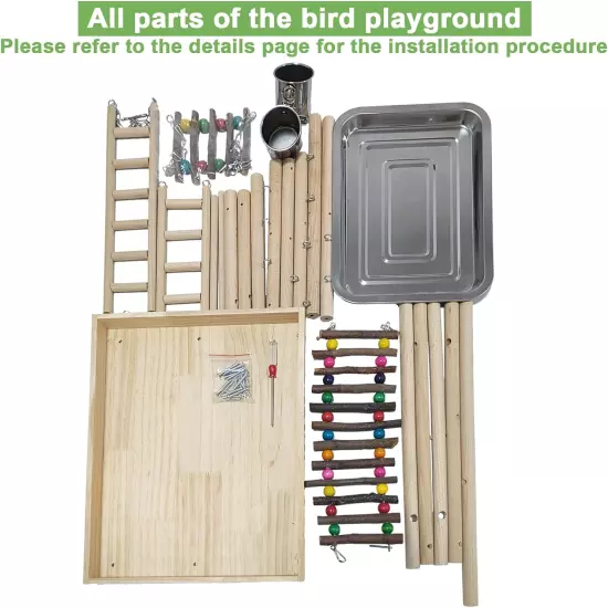 4 Layers Large Bird Playground 32" H Pet Parrot Playstand Gym Perch Wood Playpen