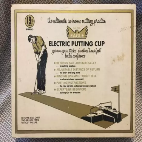 Golden Eagle Electric Putting Cup 19th Hole Brand 1969 In Box Tested Retro Golf