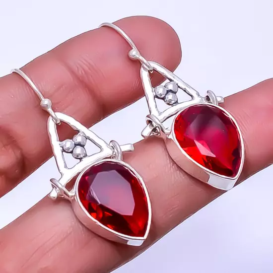 Red Garnet Designer Handmade 925 Sterling Silver Earring 1.64" E_9288_86_51