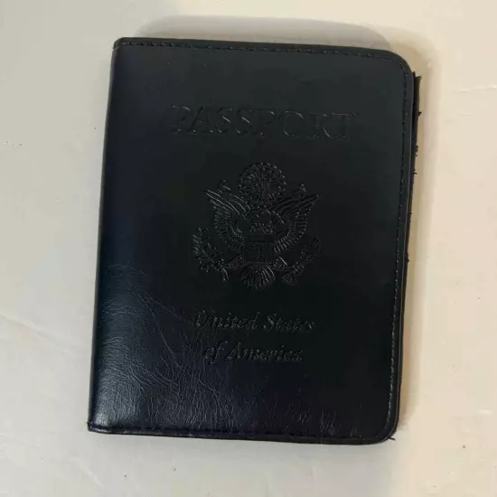 Black Passport Holder Identification Pocket 4 Side Pockets On Right Side