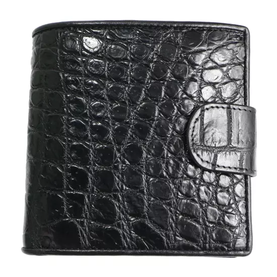 AUTHENTIC CROC SKIN MEN BIFOLD SNAP WALLET SHINY BLACK POCKET COIN SLOT SOFT NEW