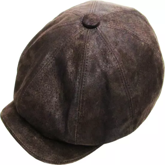 Men's Newsboy Button Top Ascot Ivy Cabbie Hat Gatsby Cap Plaid PU Leather