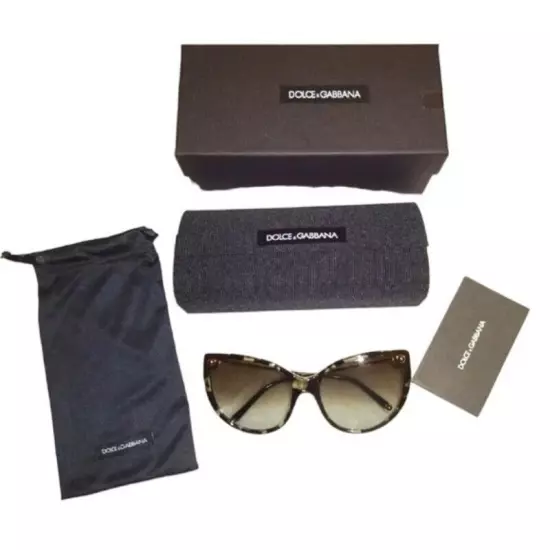 Dolce&Gabbana Mirror Cat Eye Sunglasses Grey Havana Scalloped Edges w Case NWT