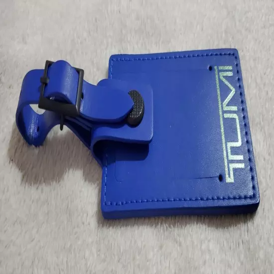 New Tumi Blue Leather Large Luggage Tag with Adjustable Buckle