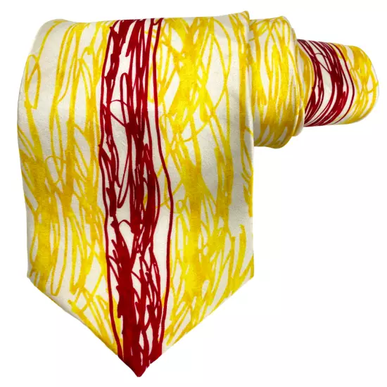 Expressions Yellow Red Abstract Modern Art Print Silk Tie Men's 3.8" x 58"