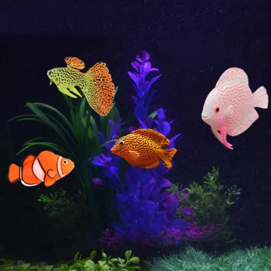 4Pcs Artificial Silicone Tropical Fish, Aquarium Artificial Fishes Glowing Ef...