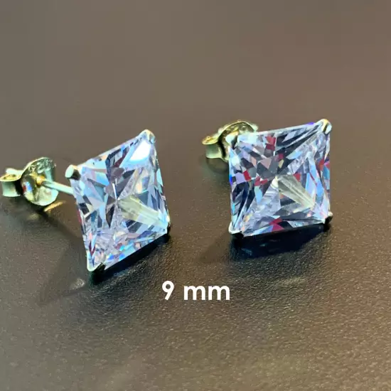 925 Sterling Silver Gold-Plated Square Cubic Zirconia Clear CZ Stud Earrings