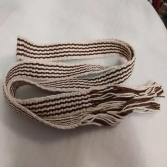 Item20211027: Powder Horn inkle strap white cotton and brown 1 x 39" stripe