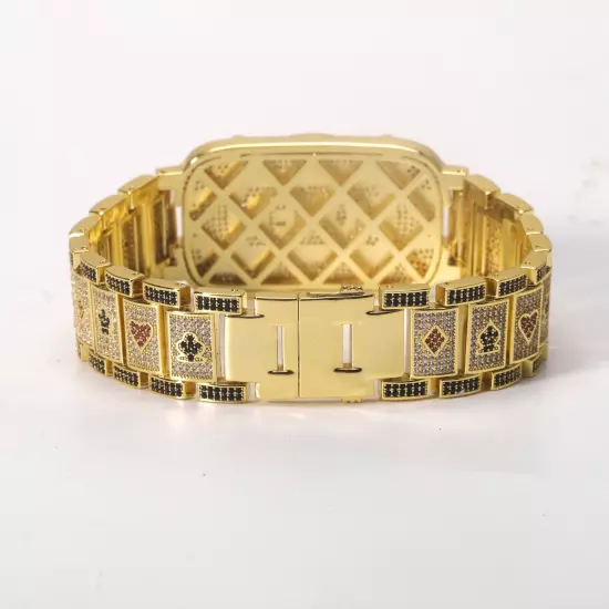 Wold Poker Champion Bracelet Brass Iced 8.5" Simulated Diamond Gold Plated Bling