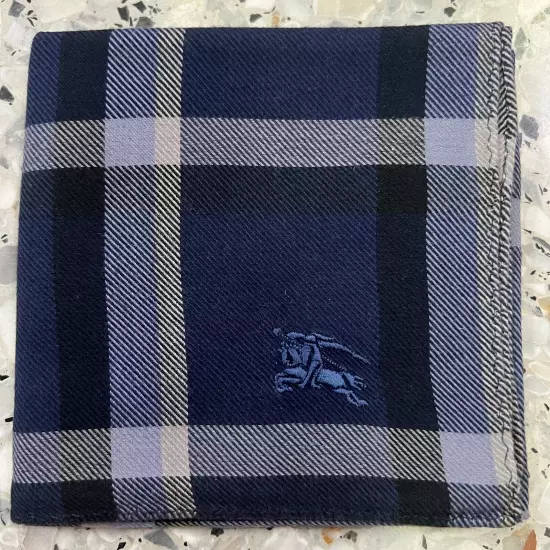 MAN HANKY PLAID & CHECK CLASSIC VTG COTTON POCKET ART SQUARE NAVY BLUE 18” #B56