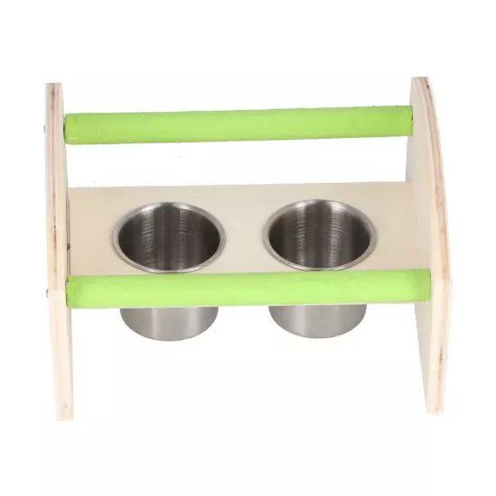  Wood Stand With 2 Stainless Steel Feeding Cup Playstand Training