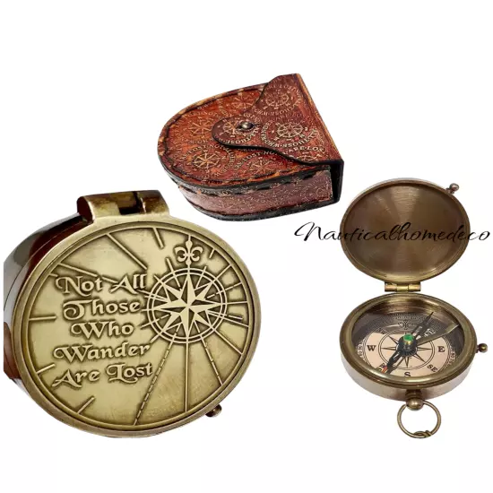 Engraved Brass Compass with Leather Case - Motivational Quote - Nautical Gift