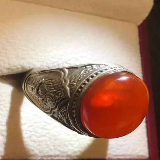 Agate Ring Men Silver 925,Yemen,Aqeeq,,Rare,Royal,Luxuryخاتم عقيق يمني كبدي فحل