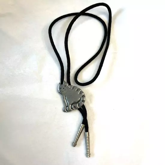 Vtg 1990 Signed Bolo Tie Cat Kitten Silver Danforth Pewter Western Cowgirl Rodeo