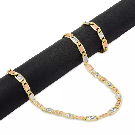 14K Solid Yellow Rose White Gold 6mm Diamond Cut Valentino Chain Bracelet 7.5"