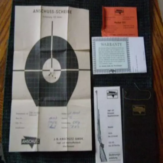 Anschutz Match Target Rifle paper work Manual complete W/ Factory Fired Target !