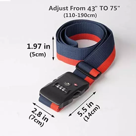 TSA Luggage Strap Approved 3-Dial Combination Lock Adjustable Suitcase Travel Be