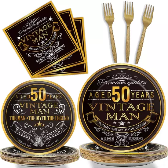 96 Pcs Vintage 50Th Party Tableware Set Back in 1974 50Th Theme Birthday Party T