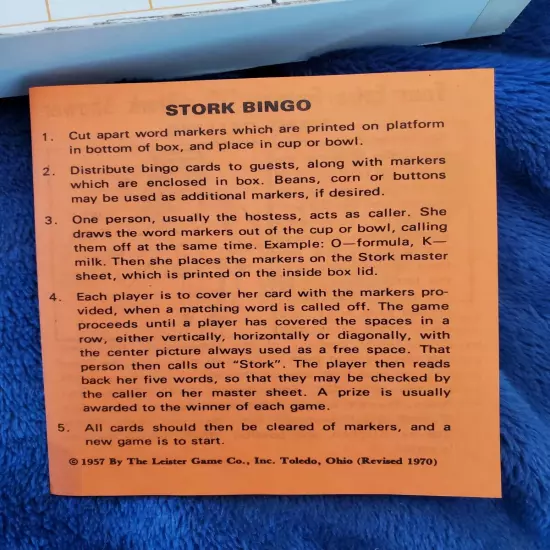 Baby Shower Game Stork Bingo Complete w Instructions Classic Vintage Retro Party