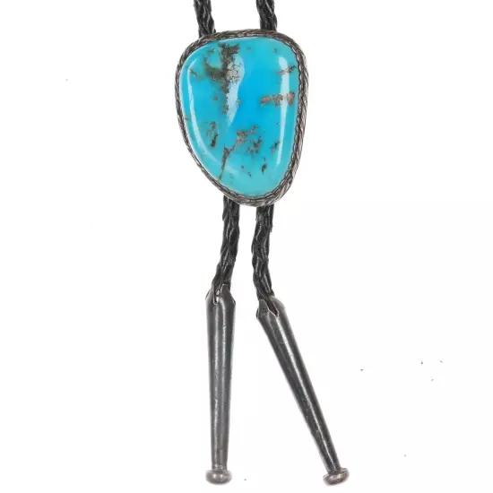 Vintage Native American sterling and Kingman turquoise bolo tie