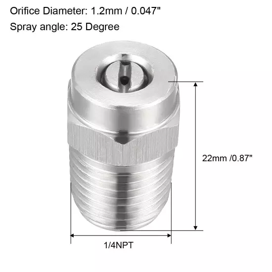 Pressure Nozzle, 1/4NPT Spray Tip (25 Degree, 1.2mm Orifice Diameter)