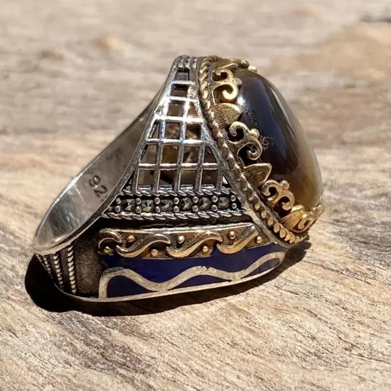 New sultani 925 Sterling Silver men ring natural yemeni sultani agate aqeeq جزع