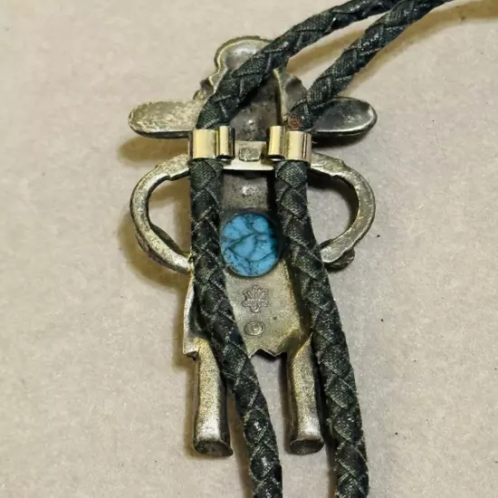 Vintage Southwestern SANCREST pewter bolo tie with faux turquoise leather