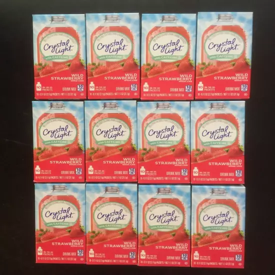 (12) Crystal Light Wild Strawberry With Caffeine Drink Mix On The Go