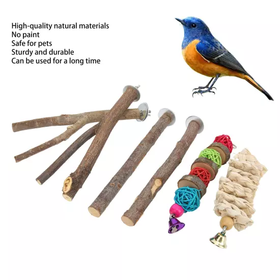 Bird Perch Stand Set Wood Parrots Stand Branches Set with Vine Ball Accessories