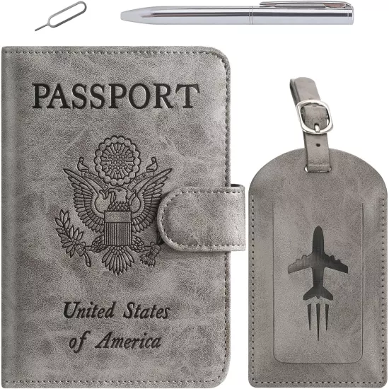 Passport Holder with Luggage Tag Cover Wallet RFID Blocking Leather Case Travel 