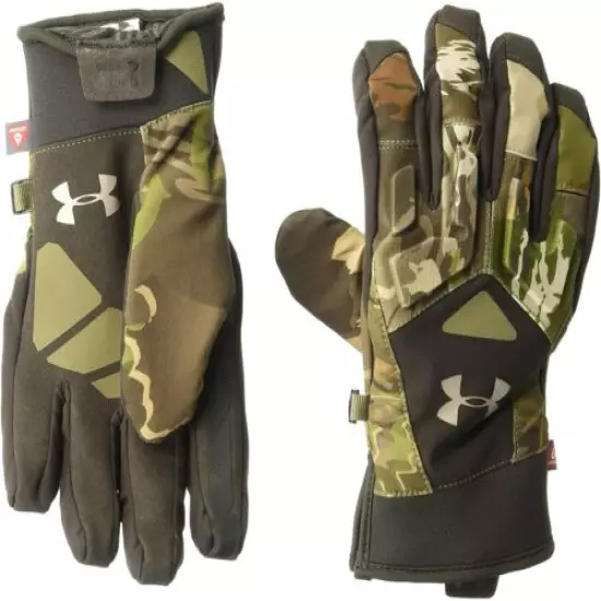 Under Armour Womens Primer Gloves Ridge Reaper Camo Forest Metallic Beige Logo M