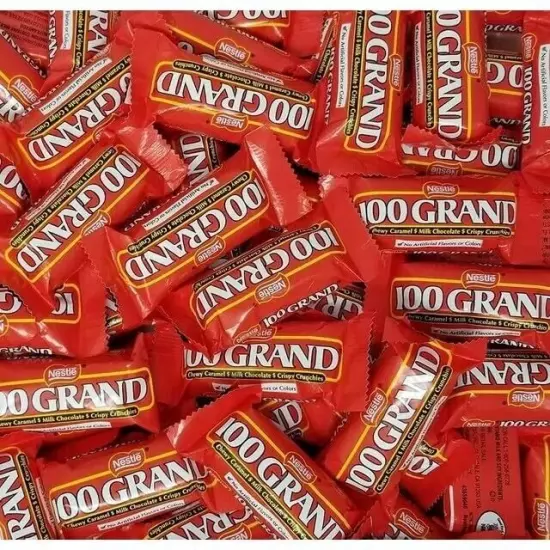 100 Grand Milk Chocolate Candy Bars, Fun Size Bulk Individually Wrapped, 2lb Bag