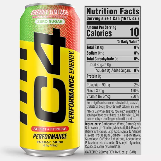 C4 Original Sugar Free Energy Drink 16Oz (Pack of 12) | Cherry Limeade | Pre Wo