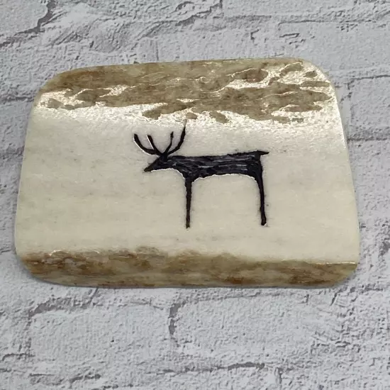 Etched on Bone ~Deer Buck Stag Pin Brooch ~Unsigned~ 2 1/2 In Handmade USA