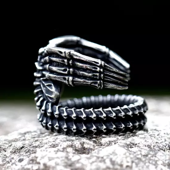 Stainless Steel Alien Finger Ring For Men Steel Punk Amulet Movie Animal Jewelry