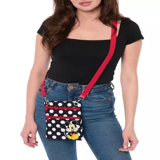 Disney Mickey Mouse Passport Bag Crossbody Purse Travel Black White