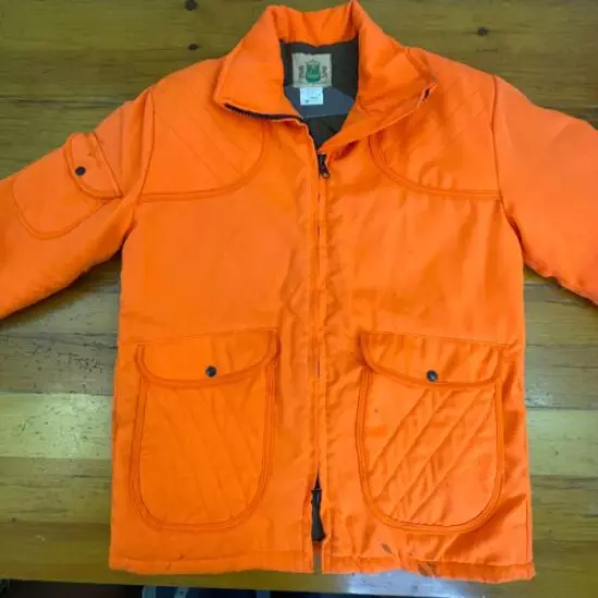 Vtg Ideal Mens Hunting Jacket Orange Large Padded Shoulder Arm & Back Pockets