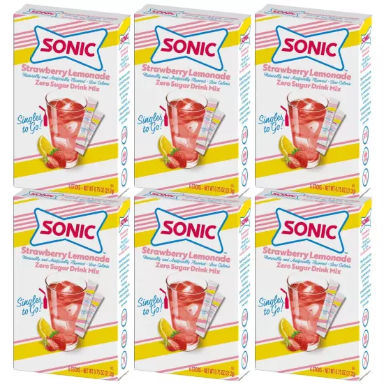 Sonic Singles to Go Powdered Drink Mix, Strawberry Lemonade, 6 Sticks per Box