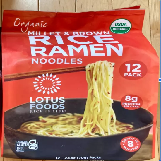 Lotus Food Ramen Noodles Millet & Brown Rice Organic Gluten Free Vegan - 12 Pack