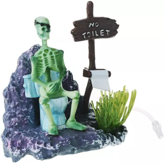 PIRATE SKELETON ON TOILET Air Driven Ornament Fish Tank Decor Aquarium Decoratio