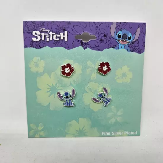 Disney Stitch Fine Silver Plated Cute Stud Earrings - Set Of 2