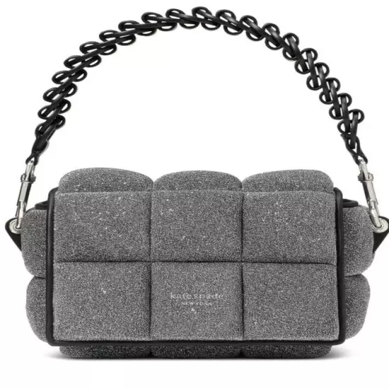 Kate Spade Boxxy Silver 3D Metallic Leather Rubix Cube Crossbody Bag Handbag NWT