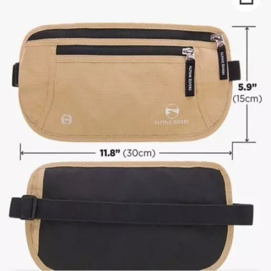 NEW, Beige ALPINE RIVERS Travel Waist Bag Fanny Pack RFID Blocking 7 Sleeves